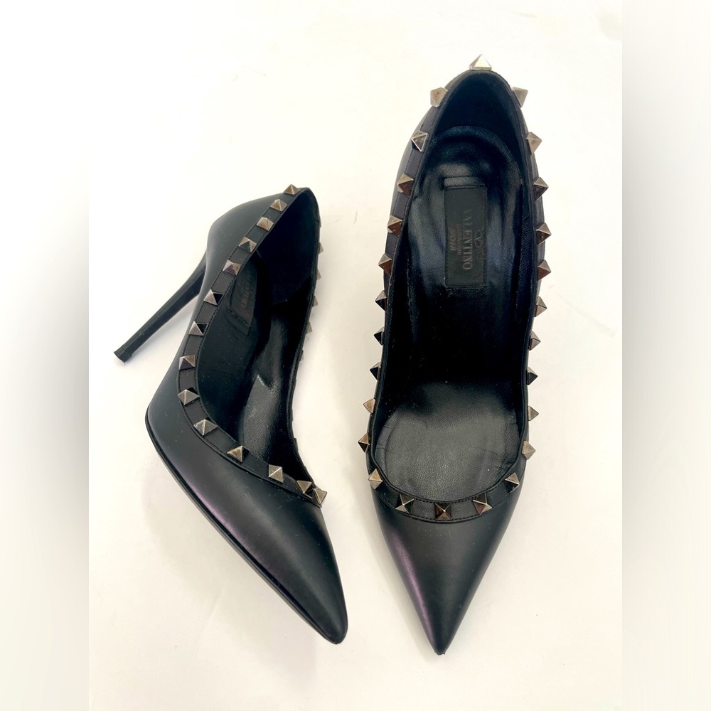 Valentino Garavani Black Heels with Gold Studs